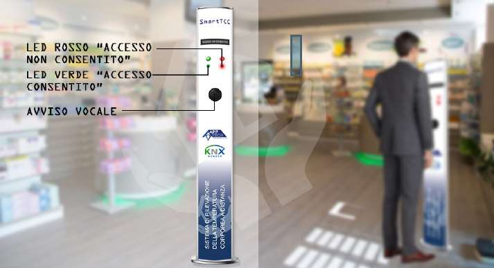 app tech totem rilevazione temperatura e led